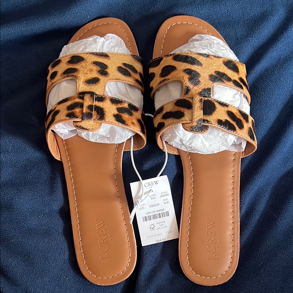 NWT J. Crew Women's Beachside Leopard Slide Sandals